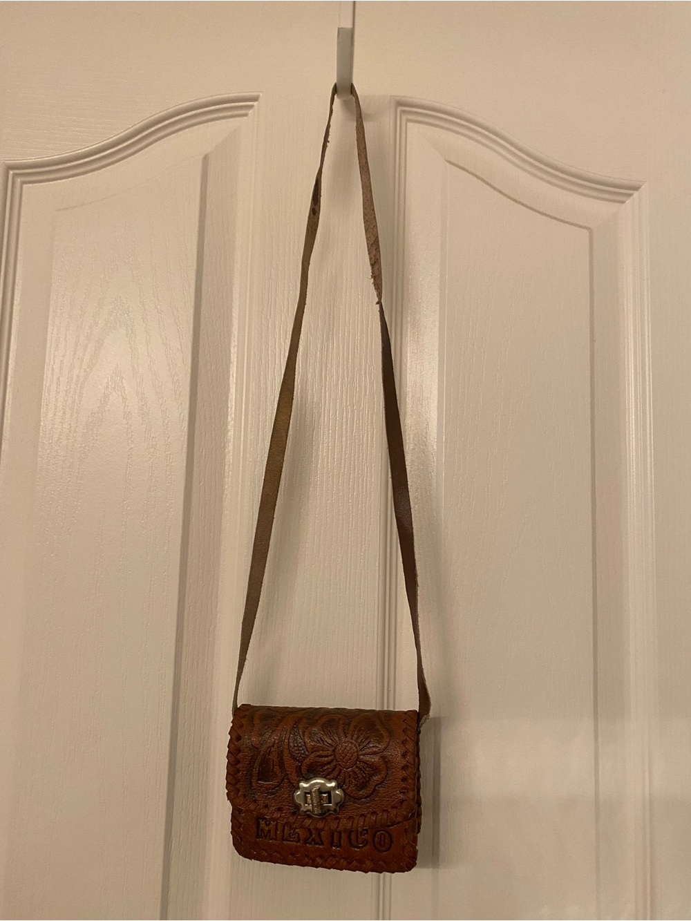 Handcrafted Brown Tooled Leather Crossbody Bag